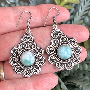Natural Larimar Sterling Silver 2” Earrings